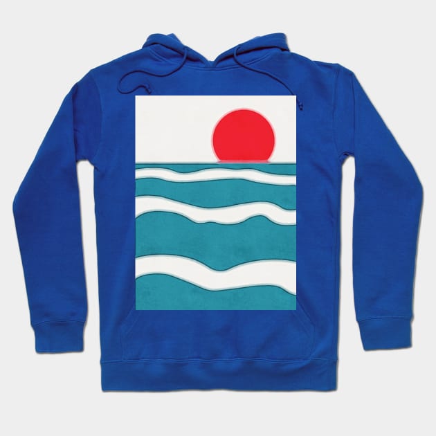 Blue Ocean Red Sun Hoodie by OZOROZO